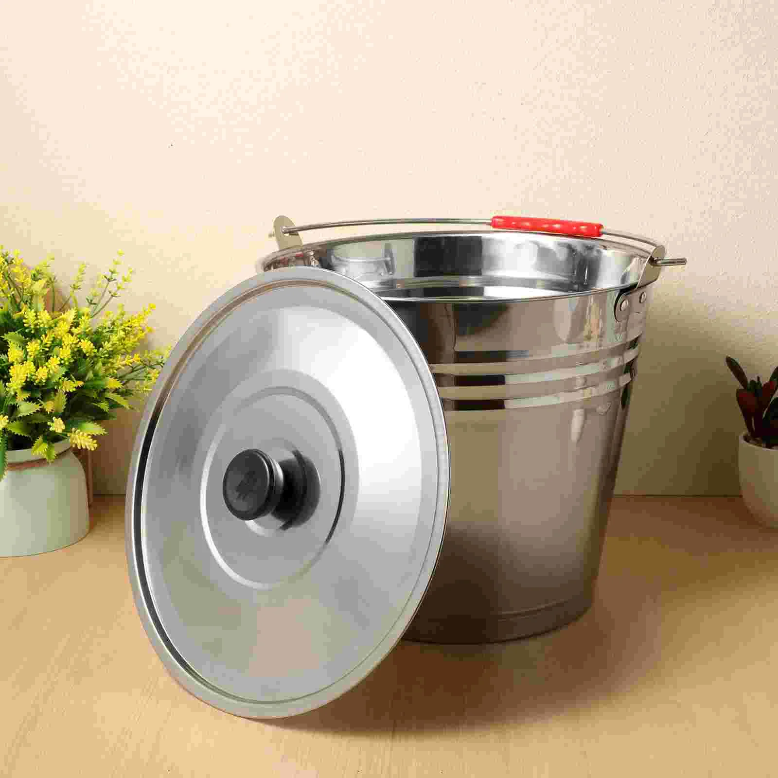 Charcoal Bucket Holder with Lid Ashtray Oil Storage Container BBQ Grill Indoor for Kitchen Metal Barrel Can Stainless Steel