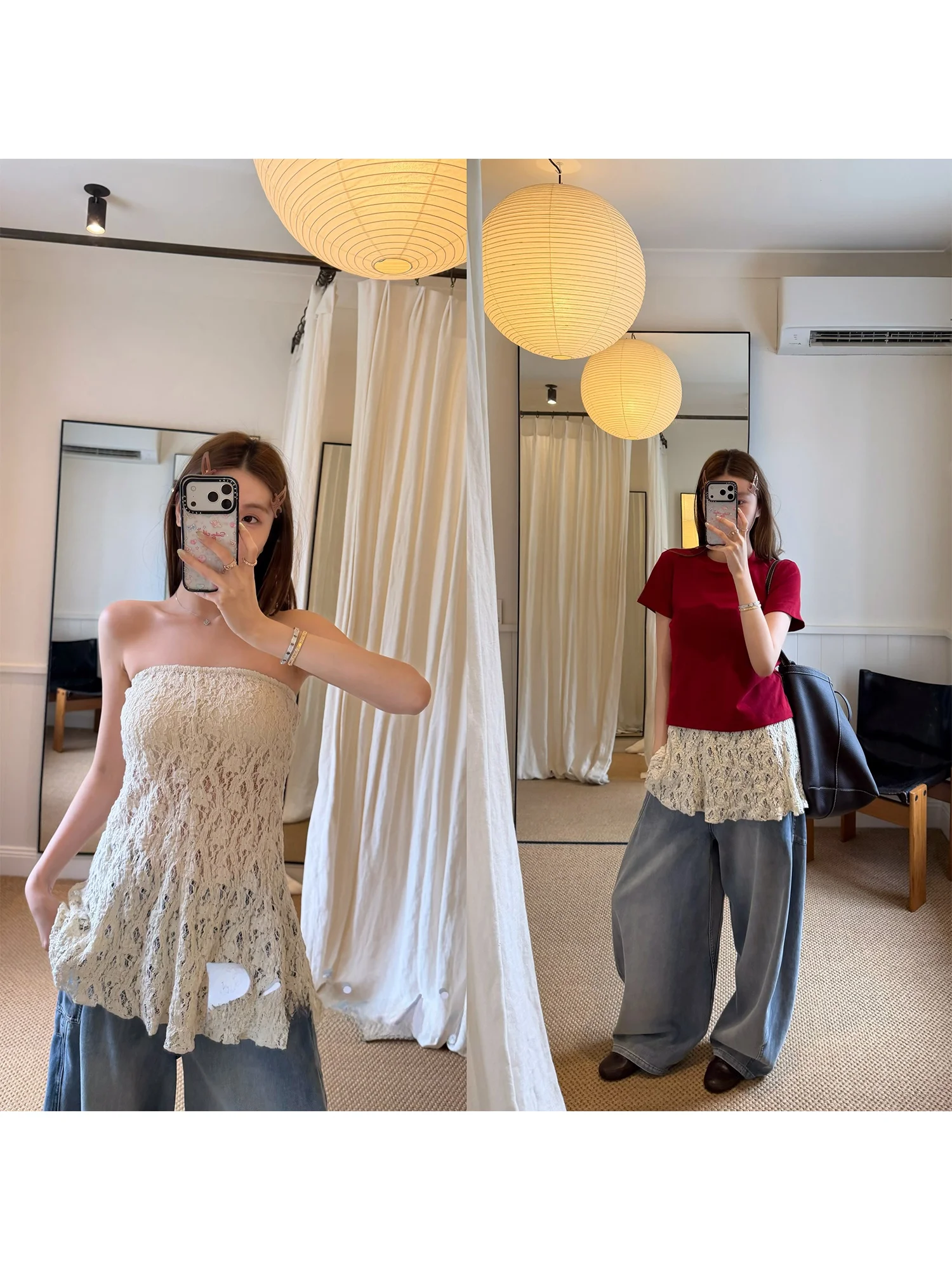 

Официальный комплект Realzz Lazy Fairy: эластичный кружевной топ-бандо и укороченный свободный женский жилет с круглым вырезом