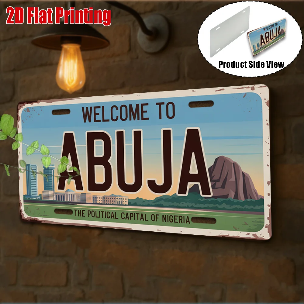 2D Flat Vintage Wall Decor Sign Welcome to Abuja Themed Printing Political Capital Vibrant Culture Home Decor