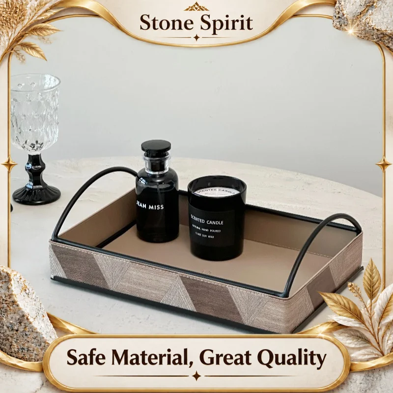 Luxury Iron Tray with PU Leather 30.5cm, Key & Makeup Organizer, Desktop Storage for Perfume Cosmetics, Elegant Home Decor Gift