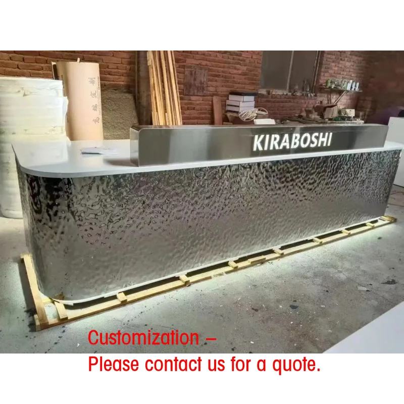 custom.Custom Shop Modern Bar Stainless Steel Counter with LED Light Hotel Gym Use Bar Station Bar Counter Coffee Corner bar