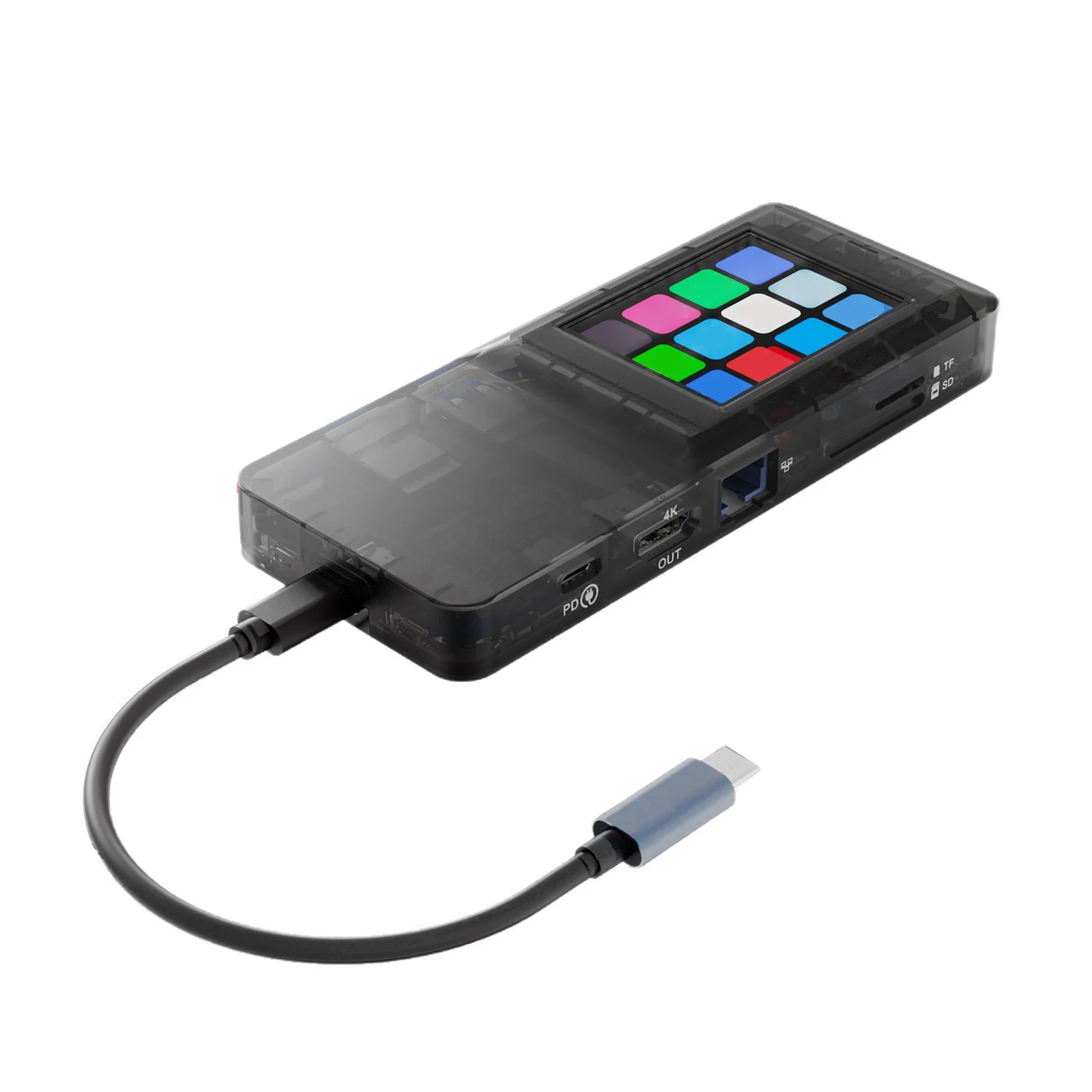 

USB-C хаб-адаптер с несколькими портами, LCD-экраном, док-станцией, сенсорным управлением, RJ45, слотом для карт памяти/TF, PD 100W, HDTV