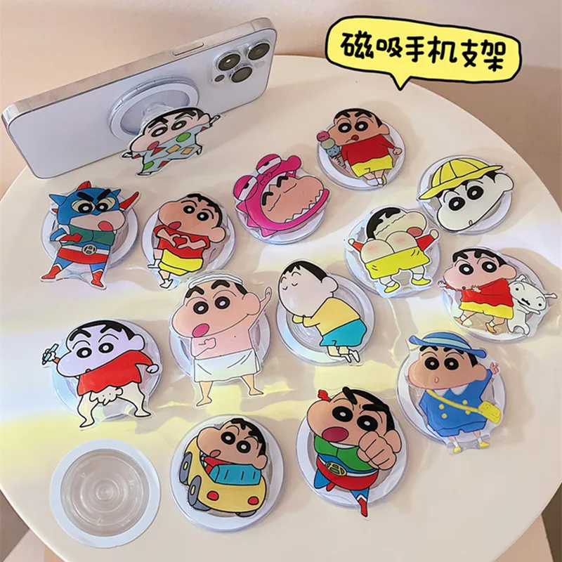 MINISO Crayon Shin-chan Magnetic Mobile Phone Holder Cute Anime Cool Action Kamen Sleepwear School Uniform Hat Boy Girl Gift