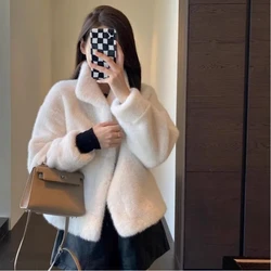 Autumn Winter New Fashion Long Sleeve Stand Collar Solid Fox Fur Grass Trench Women's Clothing Korean All-match Thicken Chic Top