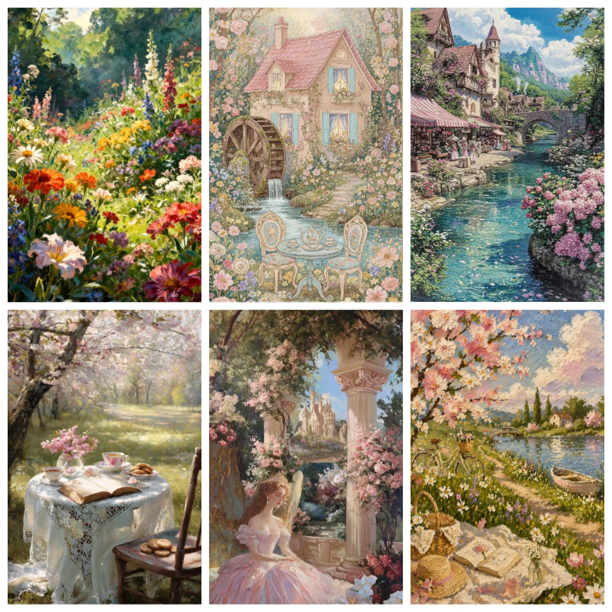 Princess in Pink Gown with Castle View Oil Painting Paper Jigsaw Puzzle 1000 Pieces DIY Assembly Home Art Decoration Gift