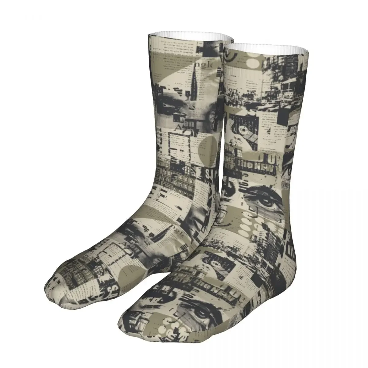 Men Sport Retro Grunge Style Newspaper Headlines Socks Cotton Compression Fleur De Lis Woman Sock