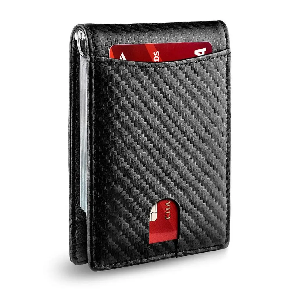 Leather Mens Slim Wallet with Money Clip Anti-scan ID Credit Card Holder Front Pocket RFID Blocking Thin Small Wallet Women Men