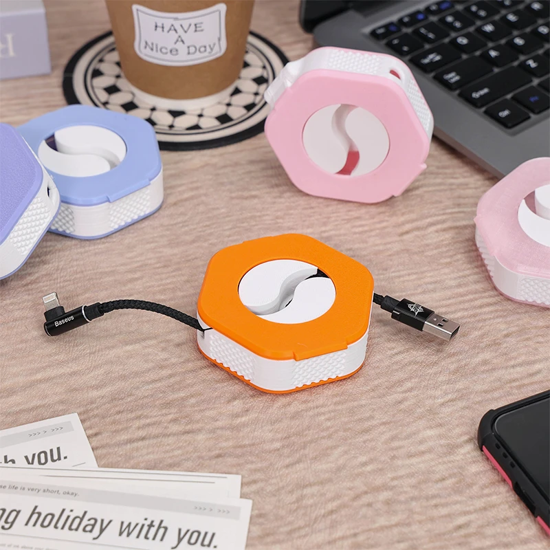 Hexagon Cable Winder Box Portable USB Charging Cord Organizer Anti-Tangle Wire Storage Case for Phone Earphone