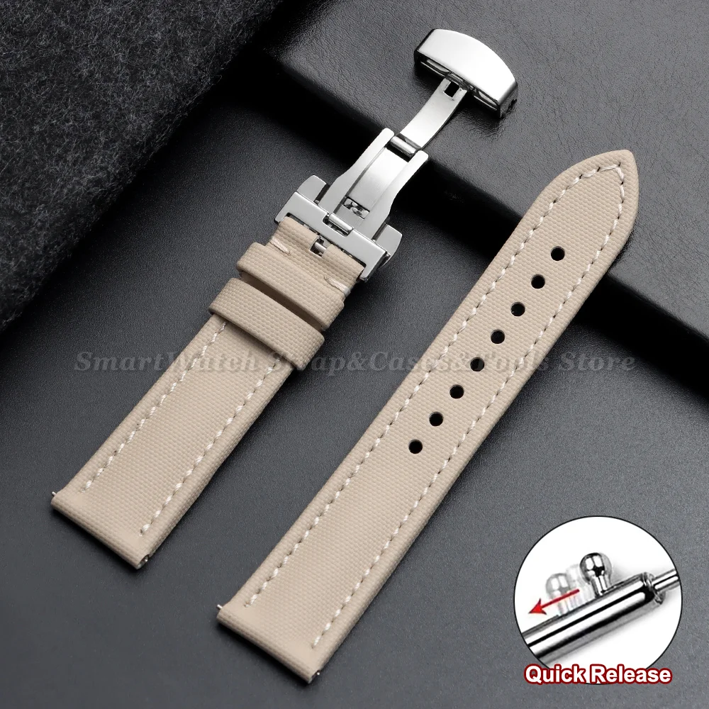 18/19/20/21/22mm Business Segeltuch-Uhrenarmband für Omega mit Schmetterlingsverschluss, Wasserdichtes Armband für Seiko mit Schnellverschluss – Detail 14