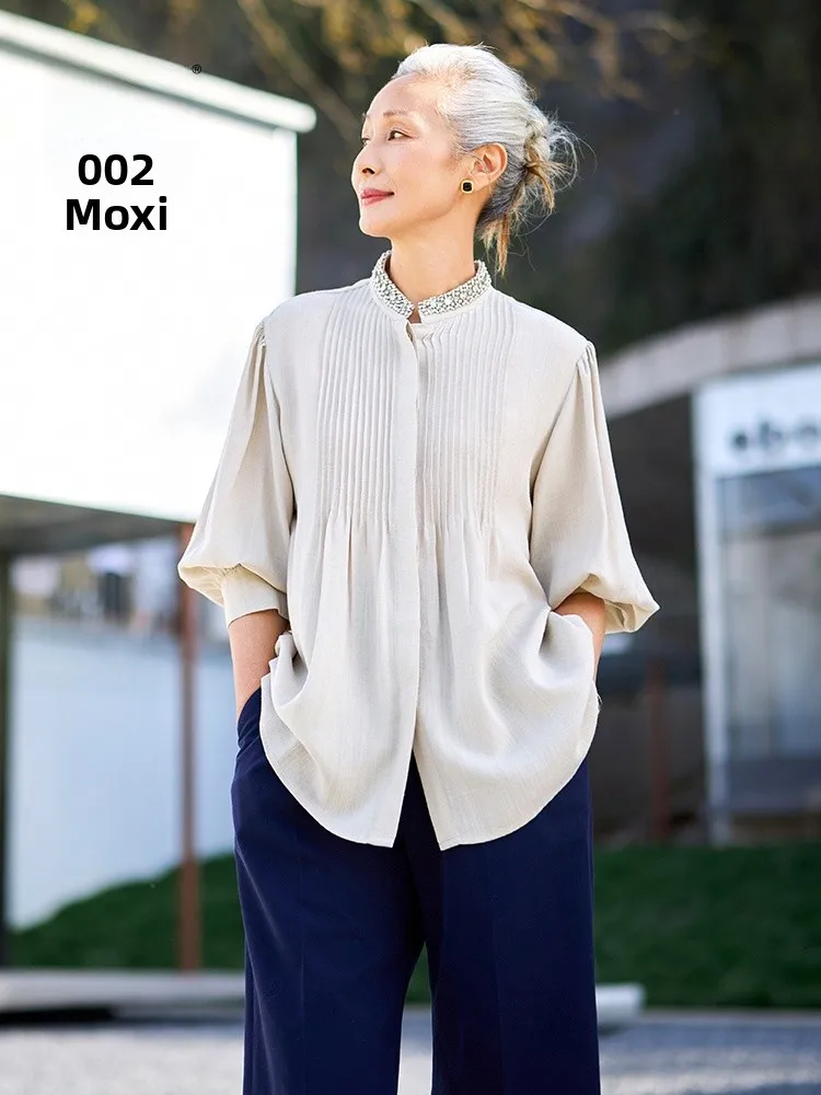 

Elegant Long Sleeve Shirt Fashionable Midlife Women's Clothing Summer Fine T-Shirt Top for Middle-Aged And Elderly New Style