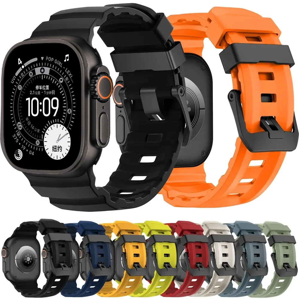 

Trail Silicone Strap for Apple Watch Ultra 2 3 49mm/11 10 46mm Sport Watchband for iwatch Series 9 8 7 6 5/SE 3 2 45mm 44mm Belt