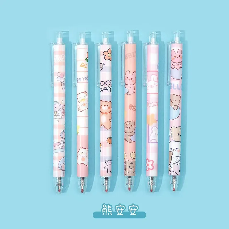 6pcs Cute Creativity Gel Pen 0.5mm Press Type High Face Value Cute Girl Heart Fairy Gas Press Neutral Pen Stationery Supply