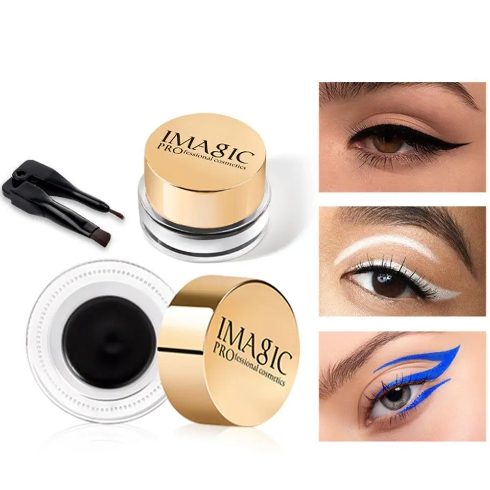 1Set Zwarte Eyeliner Waterdichte Eyeliner Gel Make-Up Cosmetische Gel Eyeliner Met Borstel 24 Uur Langdurige Eyeliner Kit