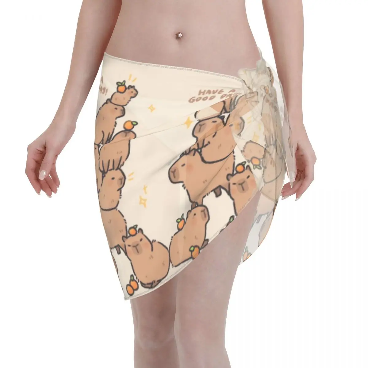 

Custom Cool Have A Good Day Casual Beach Dress Decorate Capybara Women Short Sarongs Beach Wrap For Swimwear