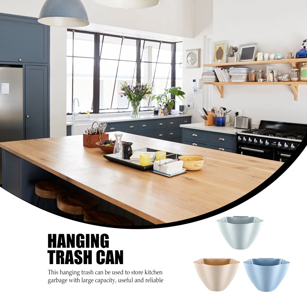 

3Pcs Hanging Trash Buckets Kitchen Mini Garbage Bin Foldable Large Capacity Space Saving Kitchen Waste Container Plastic