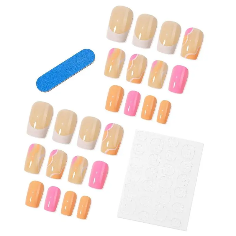 Wear French nail art wavy nail patch color-block nail patch press on nails sheet The Frontiers of Nail Fashion