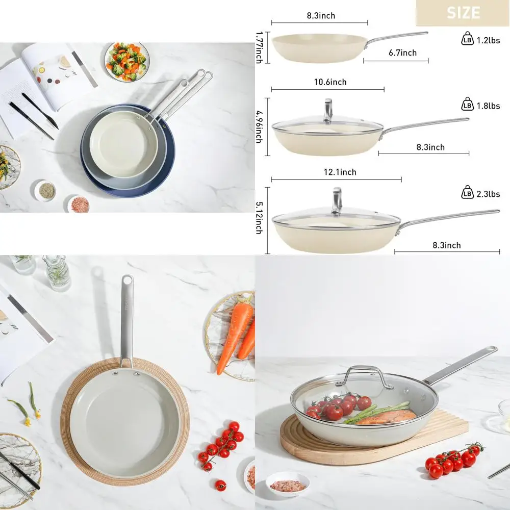 

Набор посуды с антипригарным покрытием, кастрюлями размером 8, 10 и 12 дюймов, крышками из закаленного стекла, ровным распределением тепла, устойчивыми и прохладными ручками, идеально подходит для E