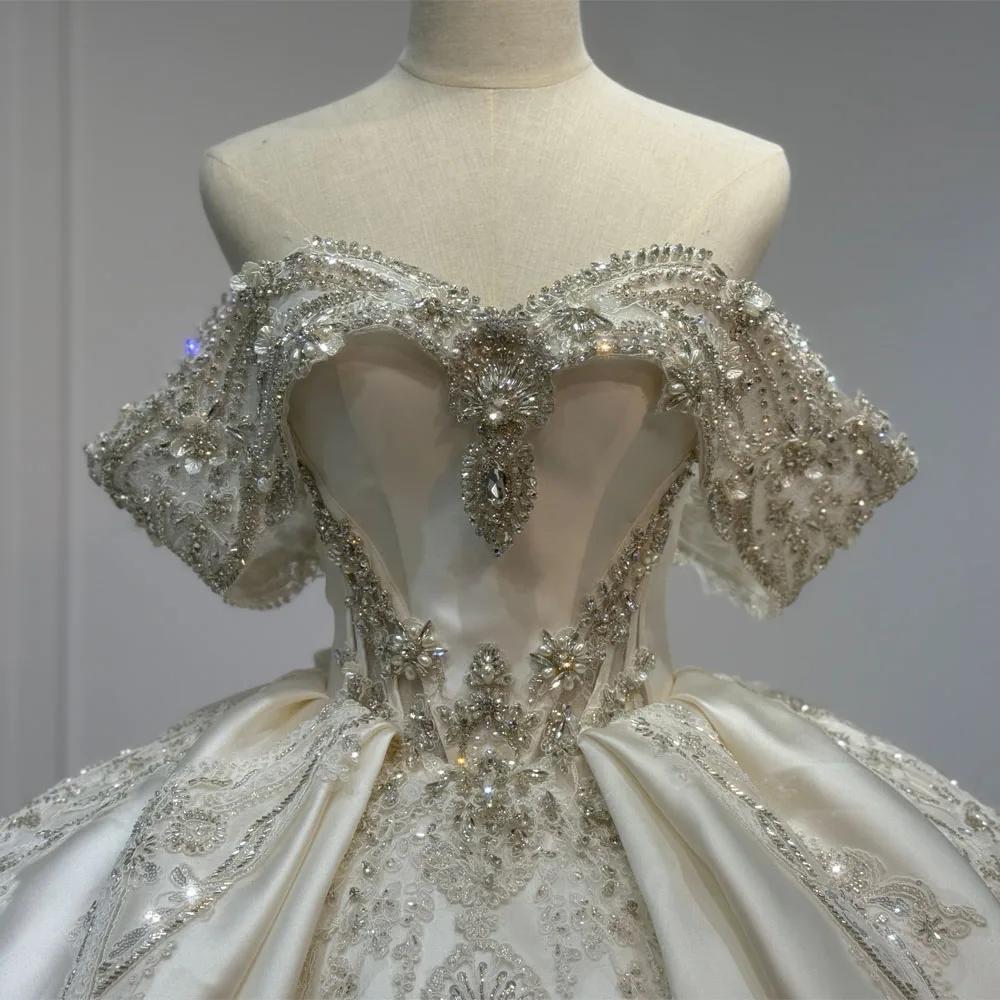 

Customizable Wedding Dress Sweetheart Off The Shoulder Lace-Up Back Sequined Crystal Gown Bridal Dress