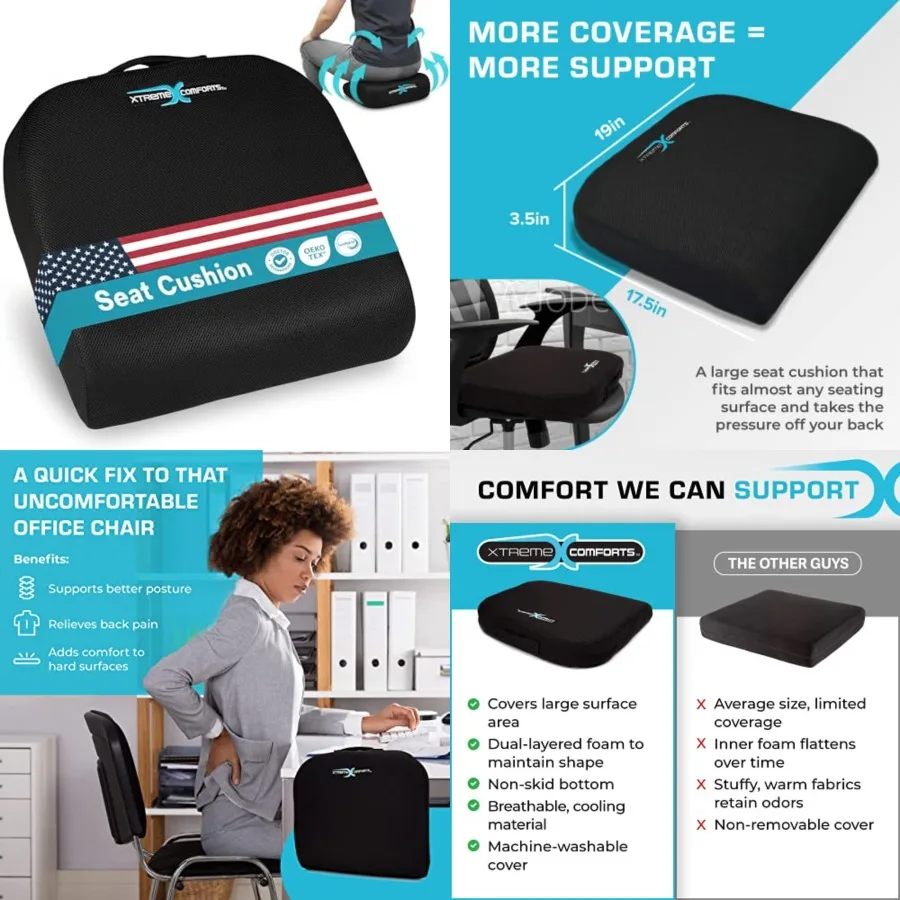 

Seat Cushions Office Chair Cushions for Desk, Car, Wheelchair Ergonomic Memory Foam Seat Cushion for Support Comfort Helps Impr