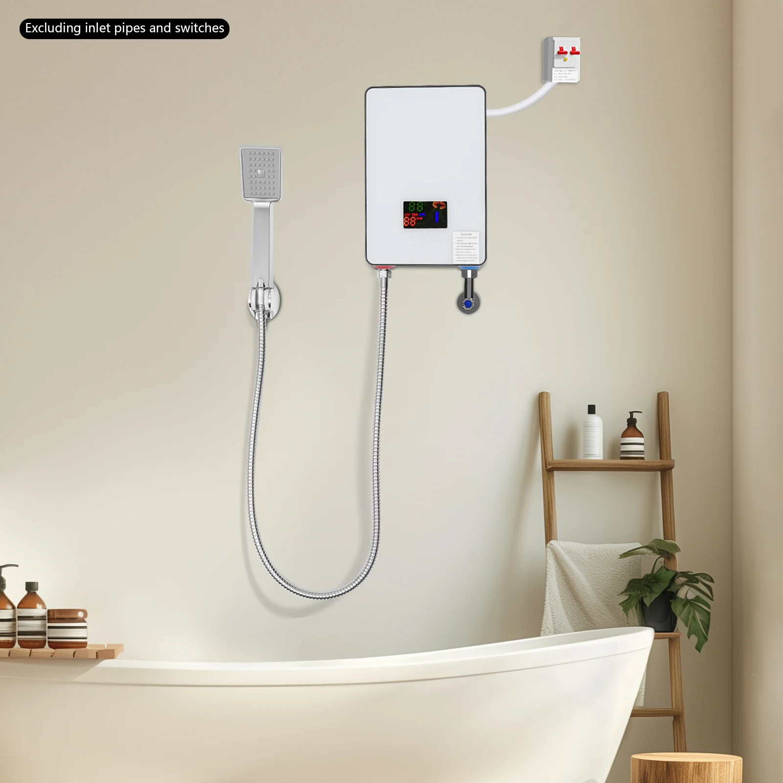 

4500W Electric Water Heater Fast Heating 86-131℉ Thermostat Function Shower Kitchen Instant Heating Water Heater High Safety