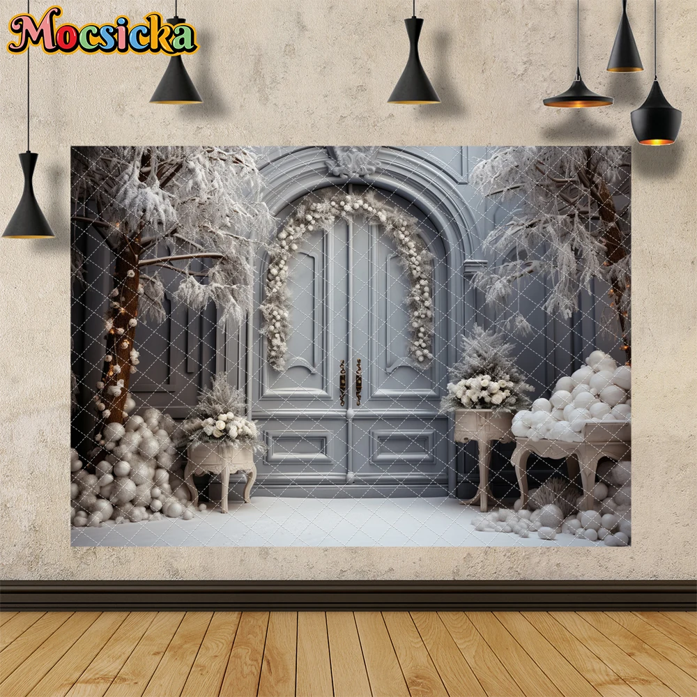 Winter Snow Castle Door Landscape Backdrops Kids Family Portrait Photography Props Frozen Snowy Gift Background Photo Studio