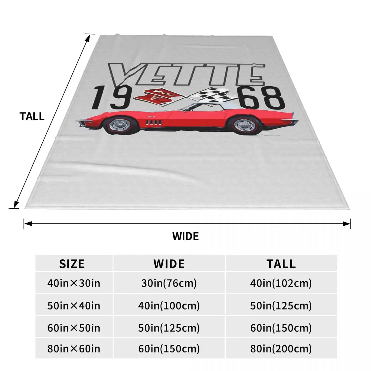 1968 Red Corvette C3 Convertible Classic Car Blanket Fleece Blanket Breathable for Home Bedroom Travel Throws Bedspread Quilt