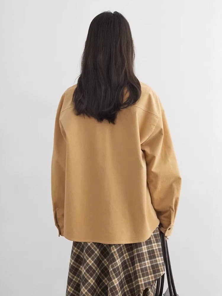 เสื้อเชิ้ตผู้หญิง CHIC VEN รุ่นใหม่ กระดุมแถวเดียว สไตล์เรโทร ทรงหลวม สบายๆ ผ้าลูกฟูก แขนยาว เสื้อผู้หญิง สำหรับฤดูใบไม้ผลิ ฤดูใบไม้ร่วง ปี 2025