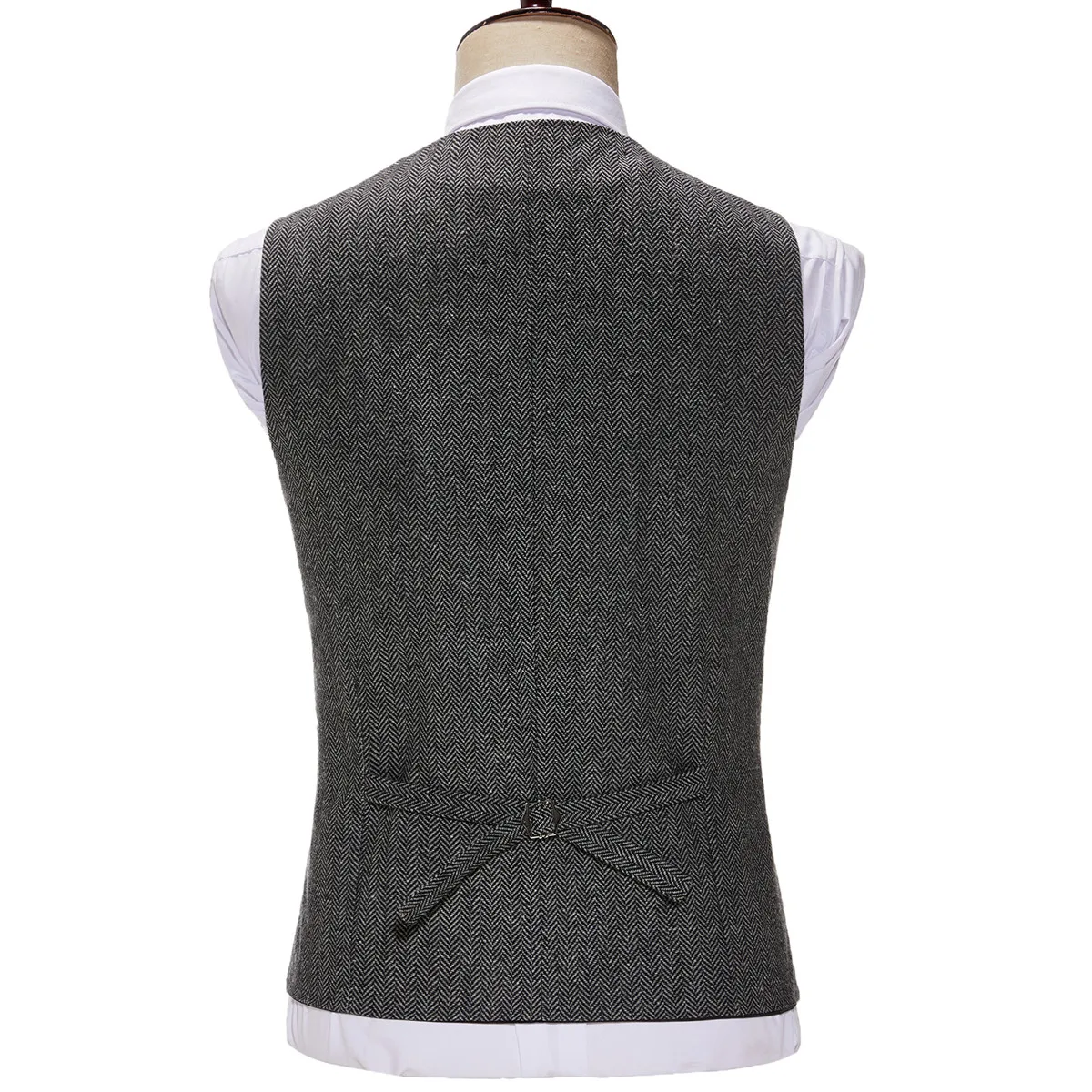 V Neck Style Men's Suits Vest Herringbone Wool Classical Causal Slim Fit Men's Waistcoat With Pocket For Wedding Groomesmen