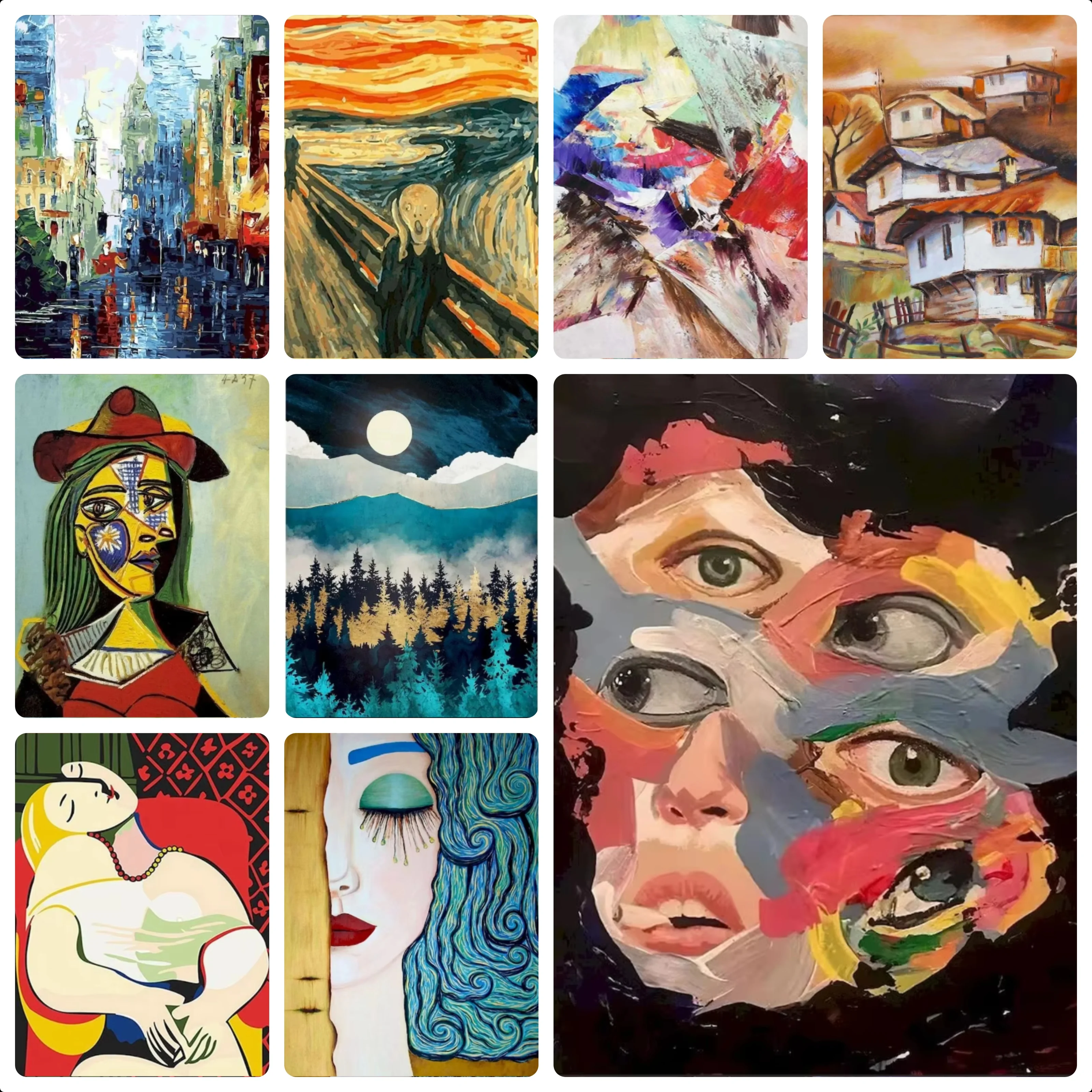 Retro World Famous Painting Bundle Oil Painting by Numbers Impressionism Abstract Figure Mountain Forest Moonlit Scene DIY Kit