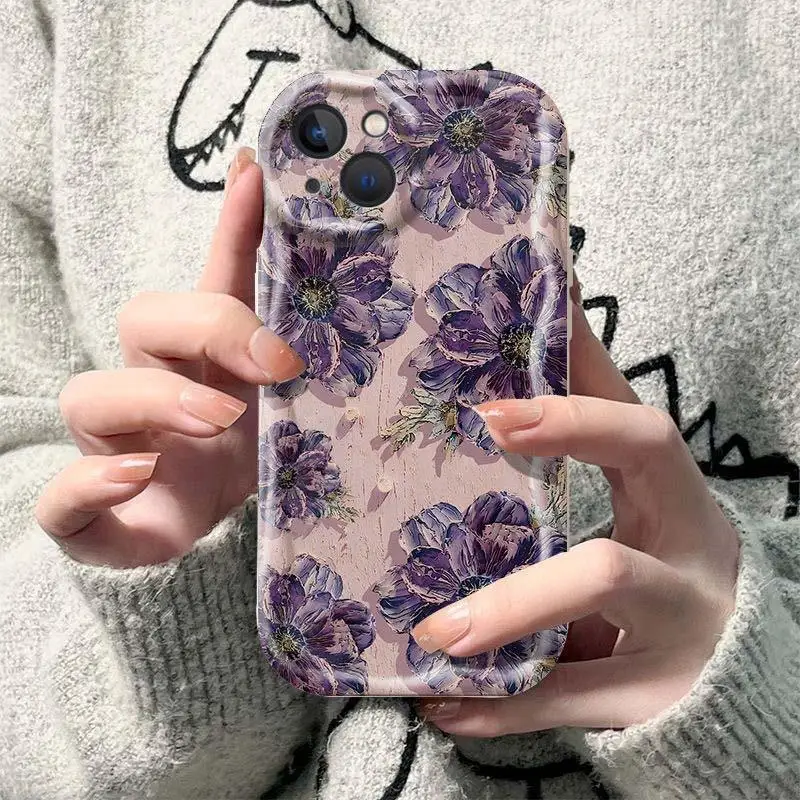 Oil Painting Flowers Phone Case For IPhone 15 Pro Max 14 11 12 13 Mini XR 6s 6 8 7 Plus X XS SE 2020 2022 Luxury TPU Soft Cover