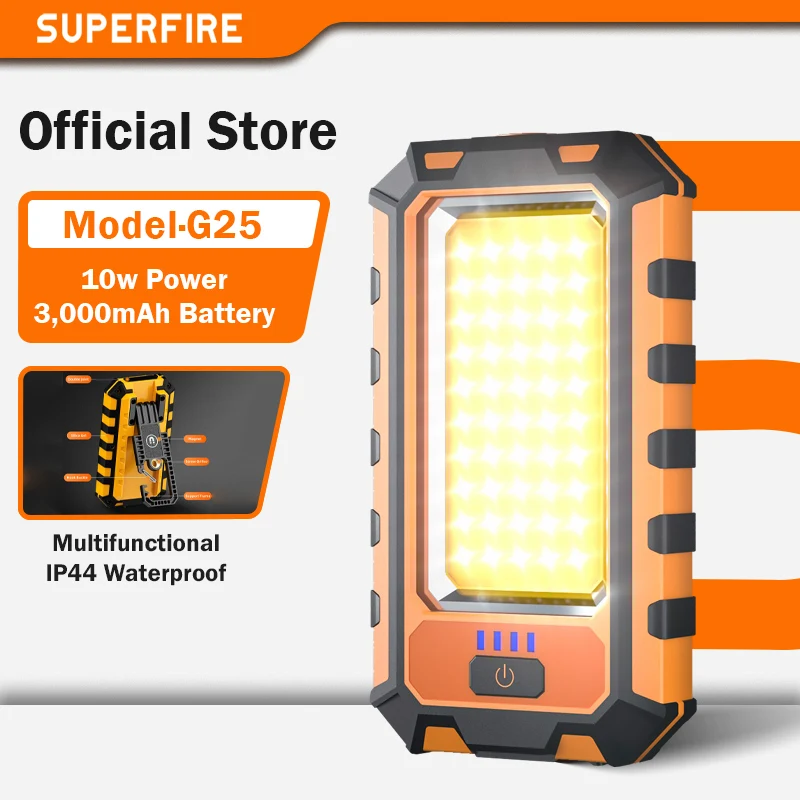 SUPERFIRE G25 작업등 USB 충전식 COB 손전등 자석 포함 야외 캠핑 랜턴 검사등