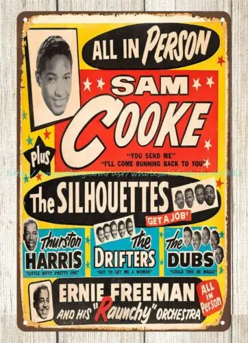 1950s Sam Cooke Drifters Concert Poster metal tin sign kitchen shop decor