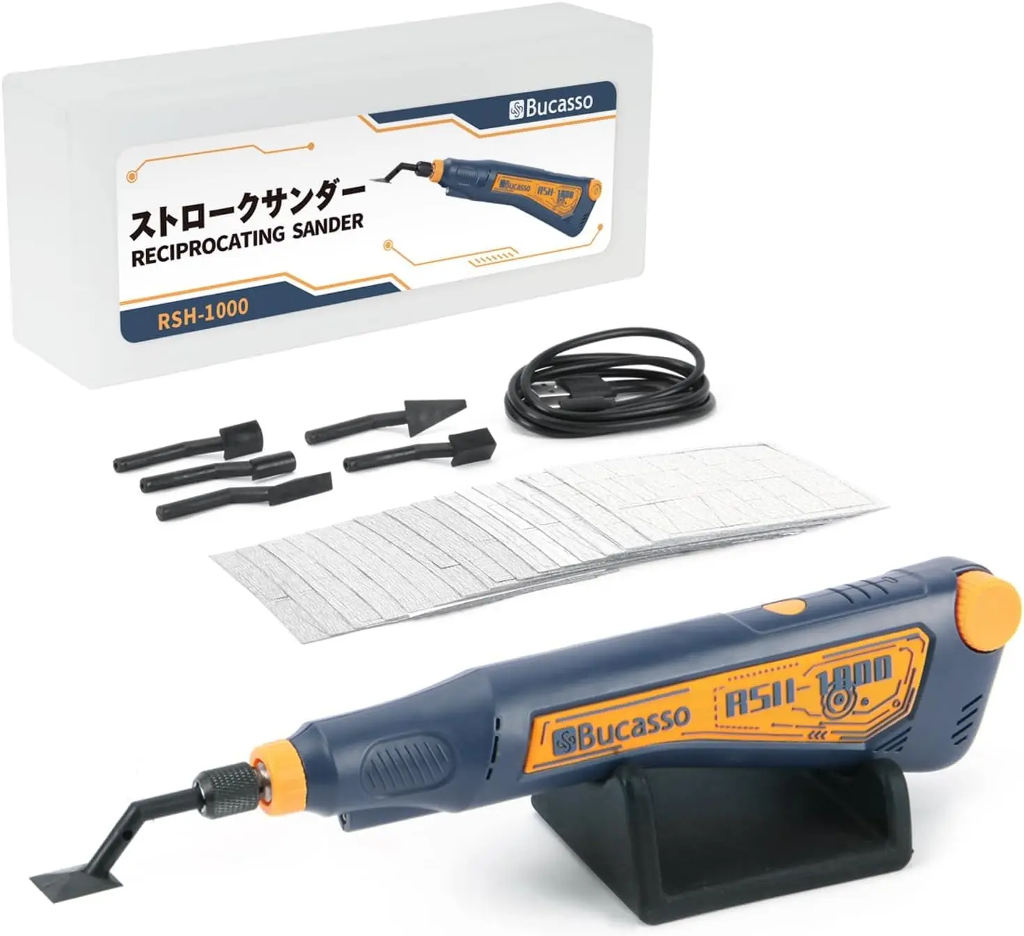 

Variable Speed USB Rechargeable Pen Sander with LED Light, 6 Sanding Heads for DIY Crafts and Polishing