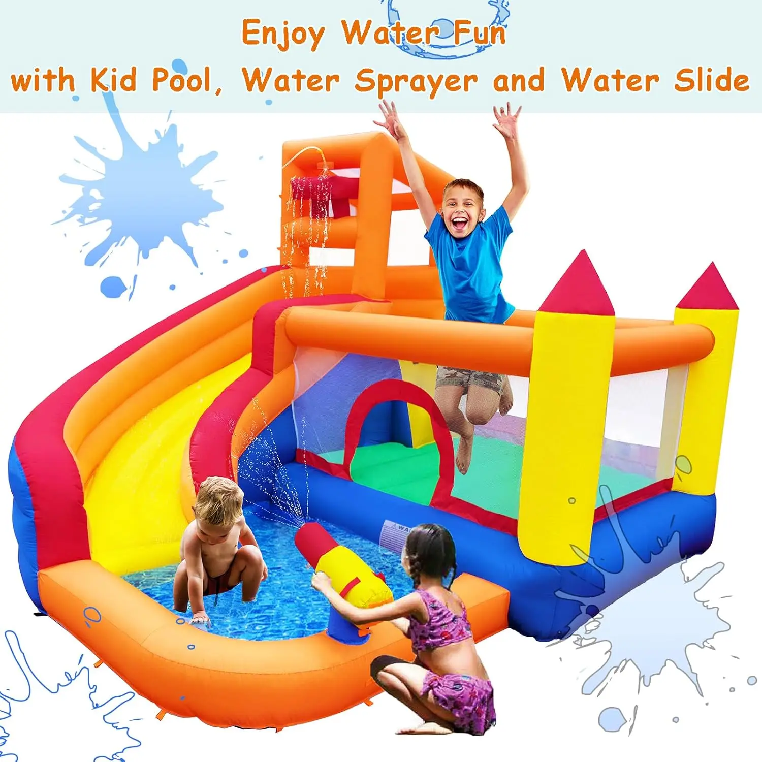 Inflatable Bounce House for Kids with Slide and Ballpit for Indoor Outdoor Play, Optional Water Features with Kid Pool, Water Sp