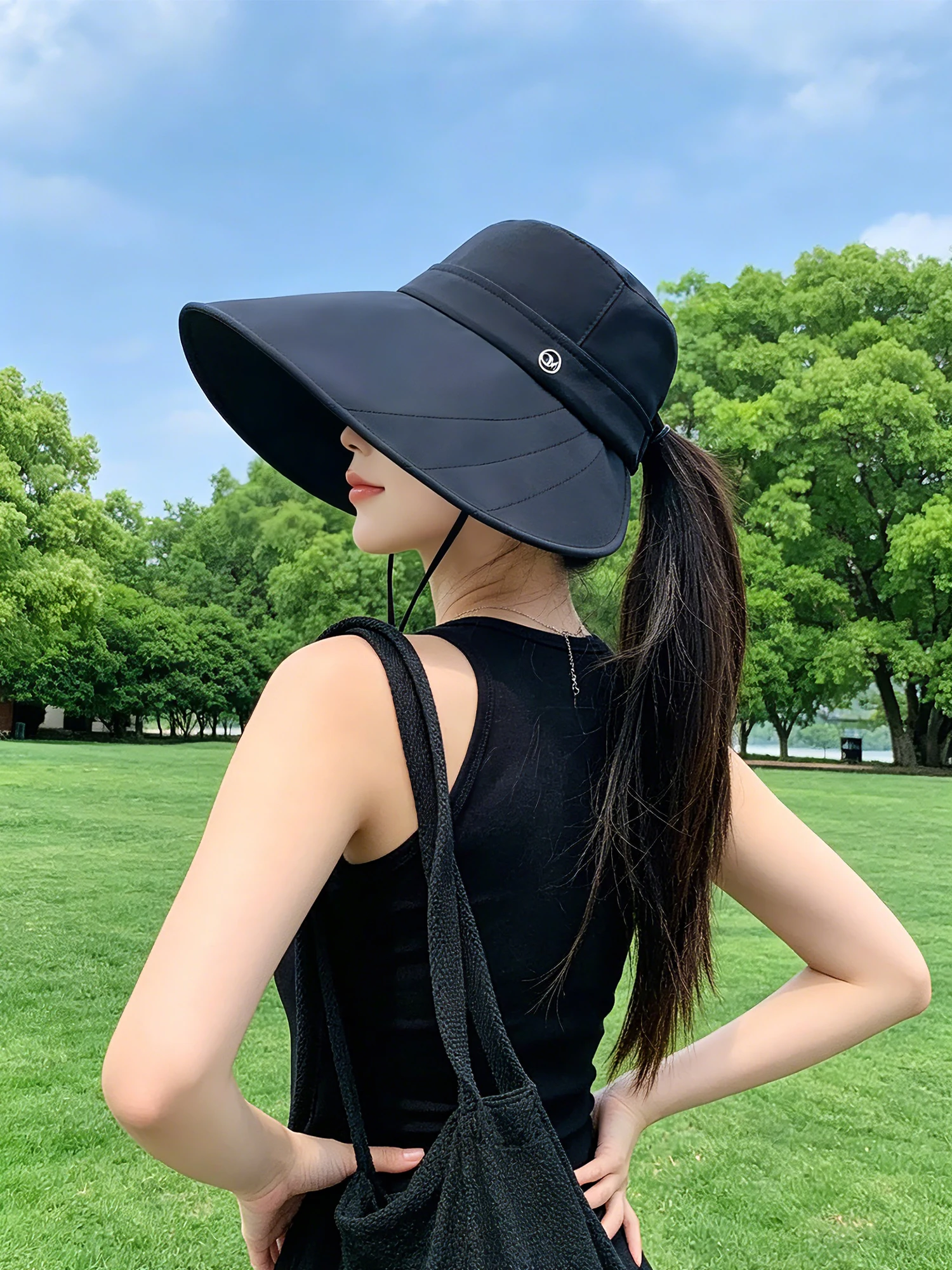 2026-new-women's-outdoor-sun-hat-large-brim-black-glue-empty-top-uv-protection-hat-face-covering-foldable-summer-sun-cap