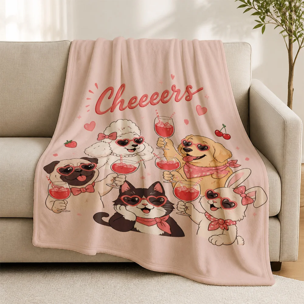 Cozy Pet Lover Dog Cat Friends Throw Blanket Plush Sofa Decoration Cute Cartoon Animal Celebration Keepsake Gift for Home Decor