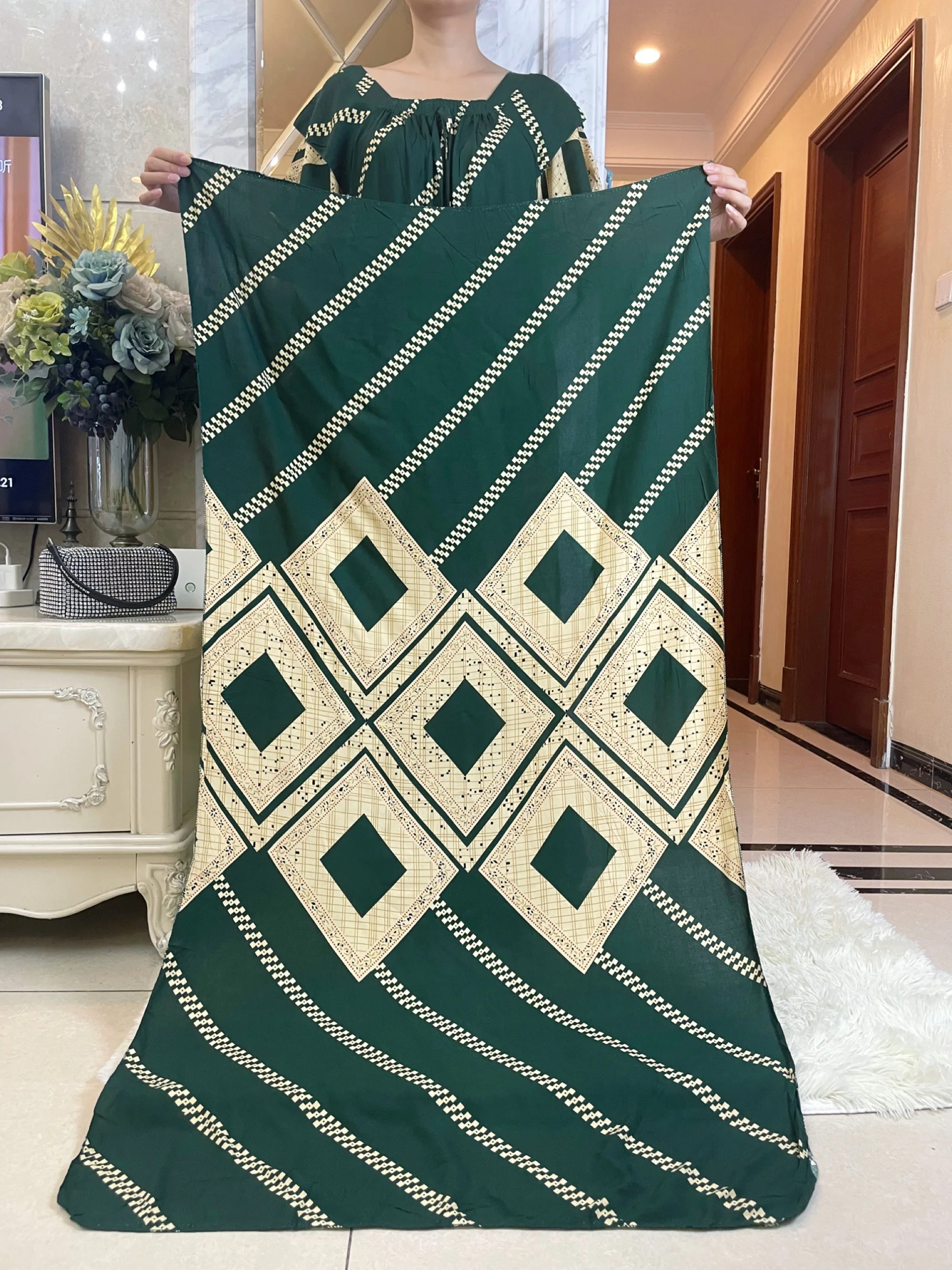 2023 Style Summer Short Sleeve Dresses With Big Scarf  Floral  Boubou Maxi Islam Women Dress African Abaya Clothes