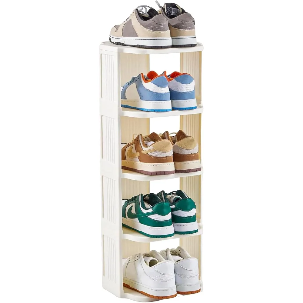 

Small Shoe Rack, 5 Tier Plastic Vertical Shoe Rack for Small and Narrow Spaces, Free Standing Shoe Organizer for Closet, Entrywa