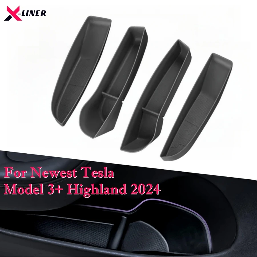 Side Door Box For Newest Tesla Model 3 Highland 2024 Door Storage Organizer TPE Front Rear Door Handle Organizer Trays Accessory