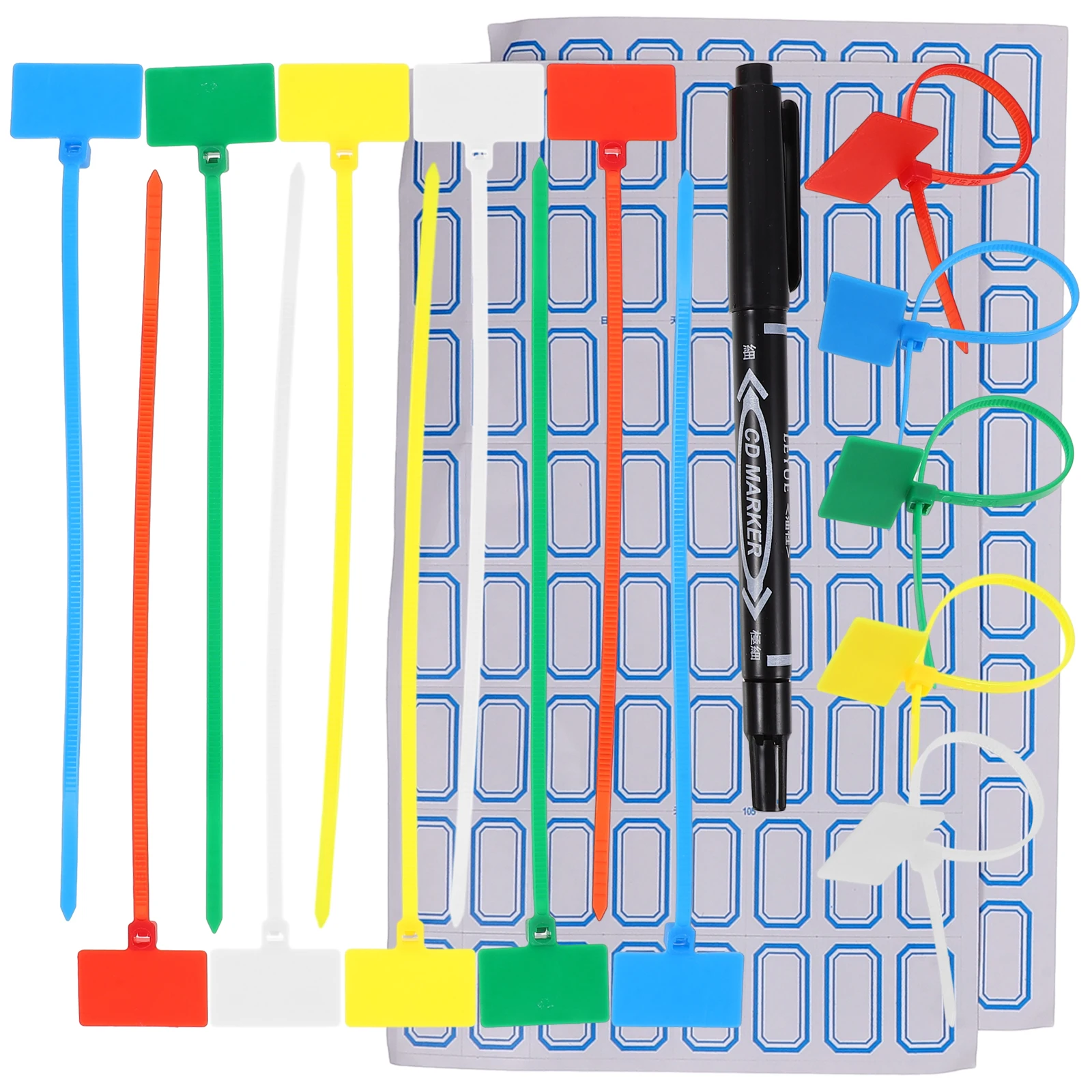 

1 Set Of Wire Cable Label Marker Cord Organizer Fastening Ties For Electronics Mic Computer Cables Nylon Zip Ties Multiple