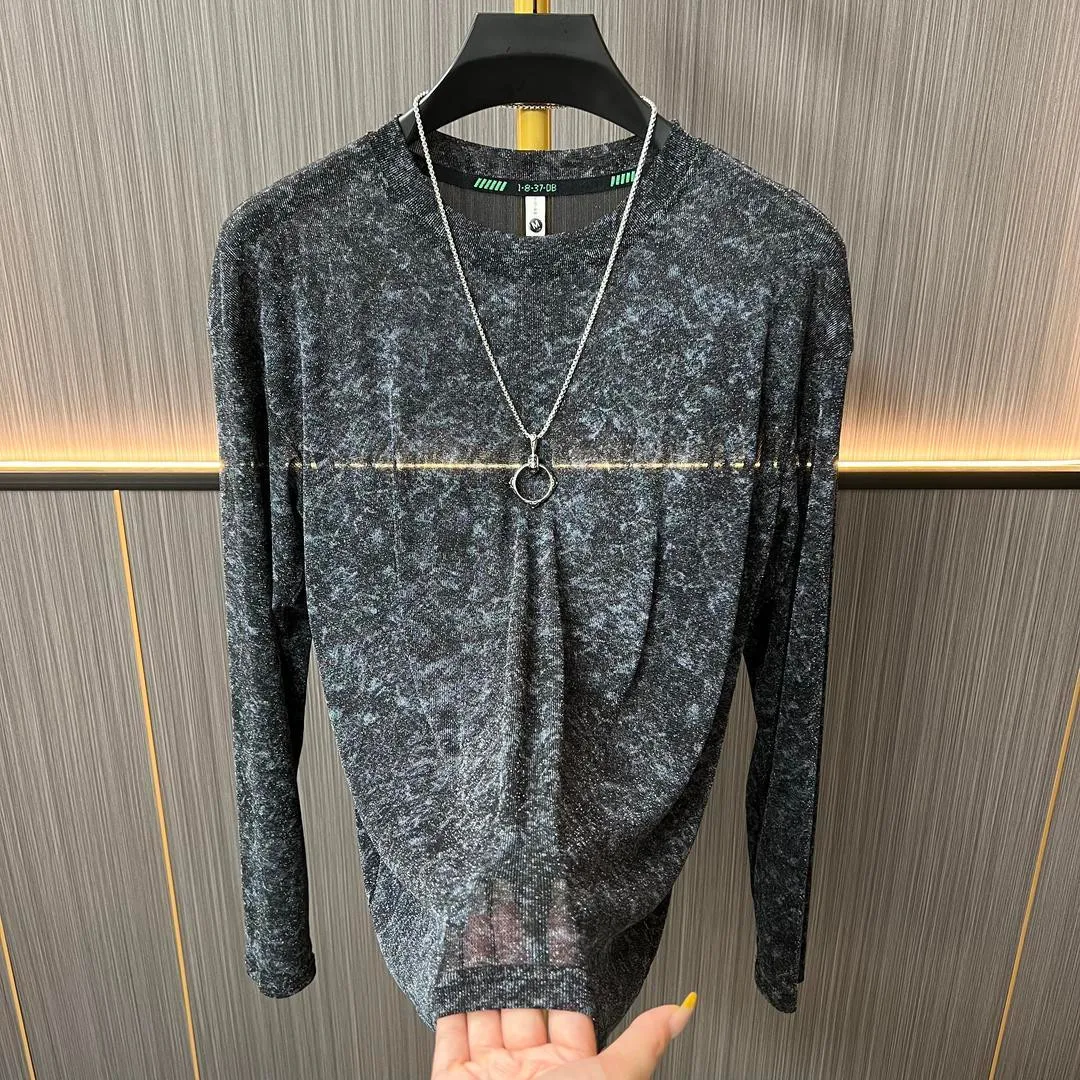 Men Loose Fit Long Sleeve Pullover Sweatshirt with Abstract Print Pattern Lightweight Casual Top for Spring Summer Daily Wear