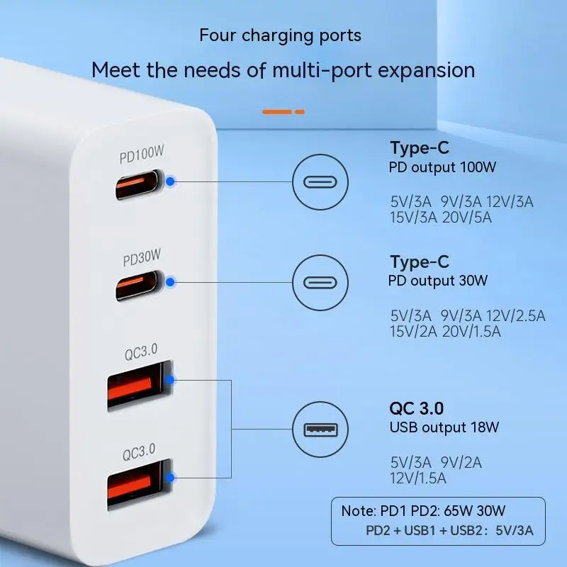 100W four-port charger is suitable for DJL Air 3 UAV fast charging GaN charger QC3.0