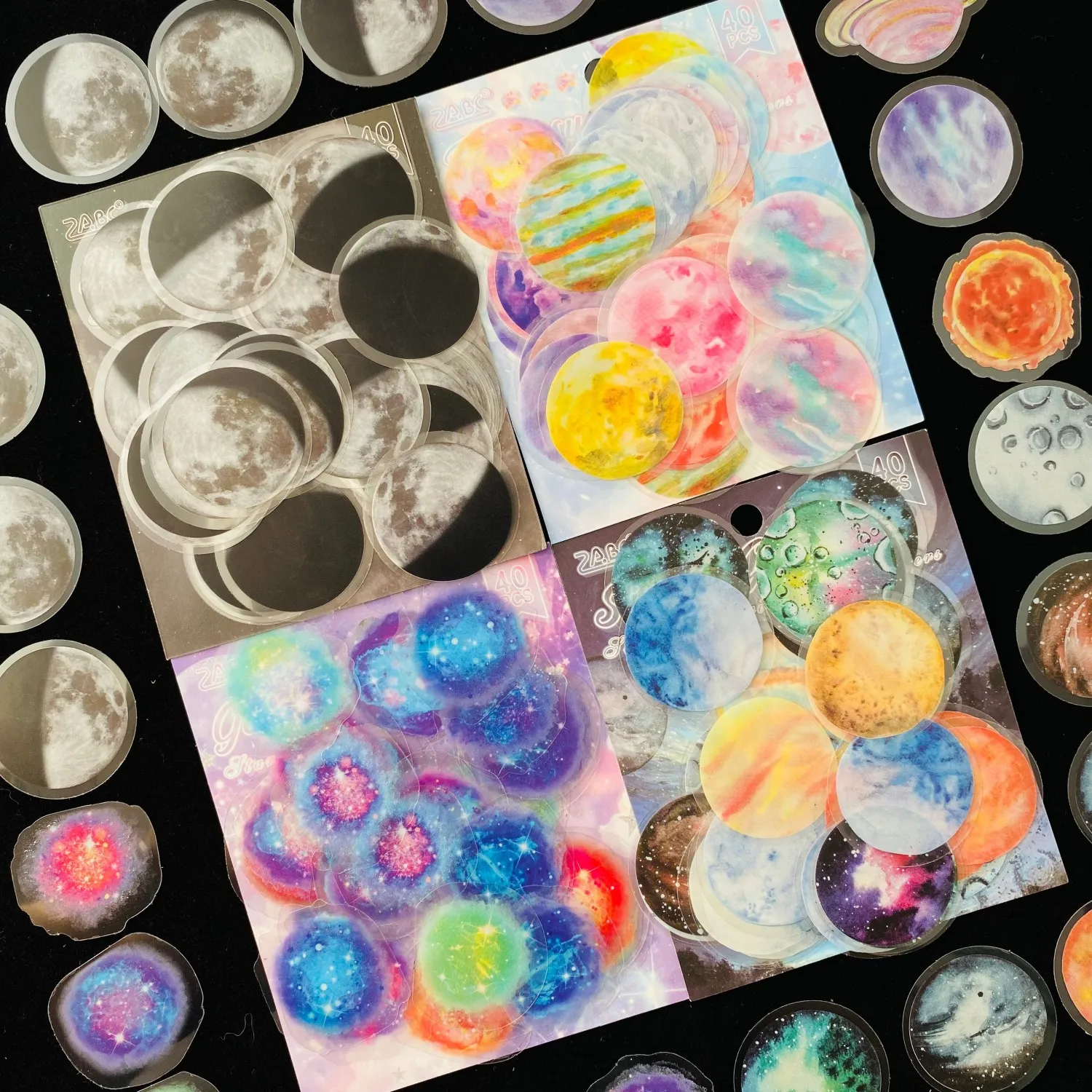 40 Pcs Color Planet Scrapbook Stickers PET Transparent Decoration Stickers Set for Junk Journal Journaling Water Bottles Sticker
