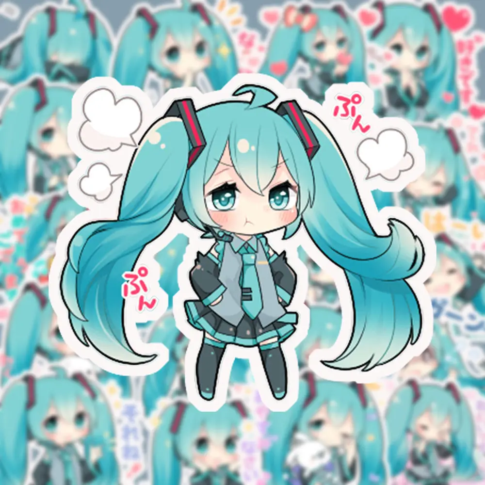 40pcs Hatsune Miku Sticker Pack Waterproof Phone Case Cartoon Journaling Stationery Kawaii Packaging Kawaii Laptop Skin Sticker