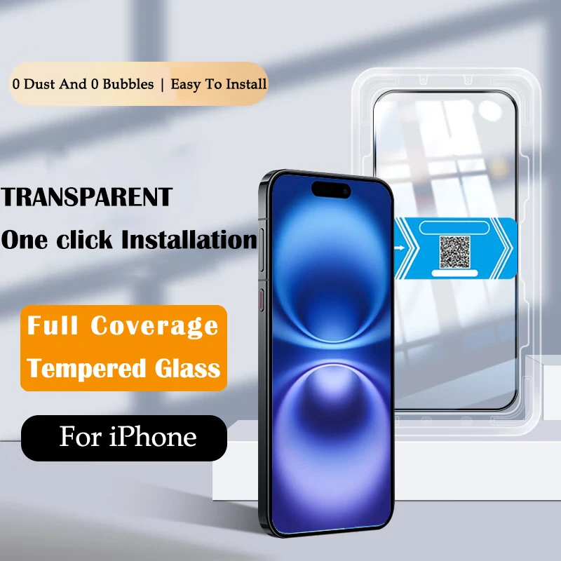 20D Positioning Box Tempered Glass For iPhone 16 15 14 13 12 Pro Max Plus Deliver Mount Aids Full Cover Premium Screen Protector