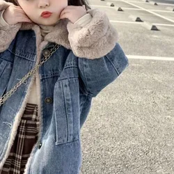 Girls Autumn Winter New Fashionable Warm Denim Jacket Casual Versatile and Lively Kids Children's Clothing Outerwear Jackets Top