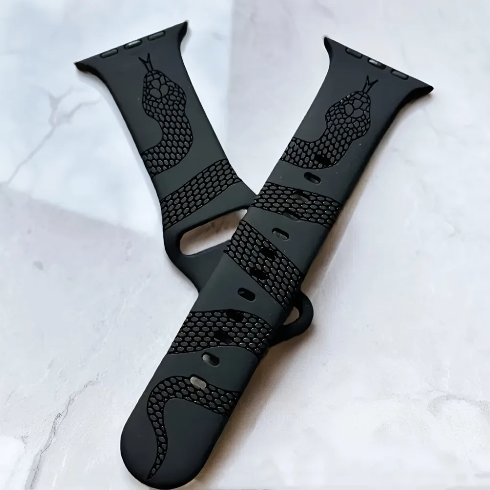 Neues, graviertes Schlangenarmband für Apple Watch, 44 mm, 42, 46, 38, 49, 40, 41, 45 mm, Silikonarmband, iWatch S12, 11, 10, 9, 8, 7, 6, 5, 4, Ultra 2.