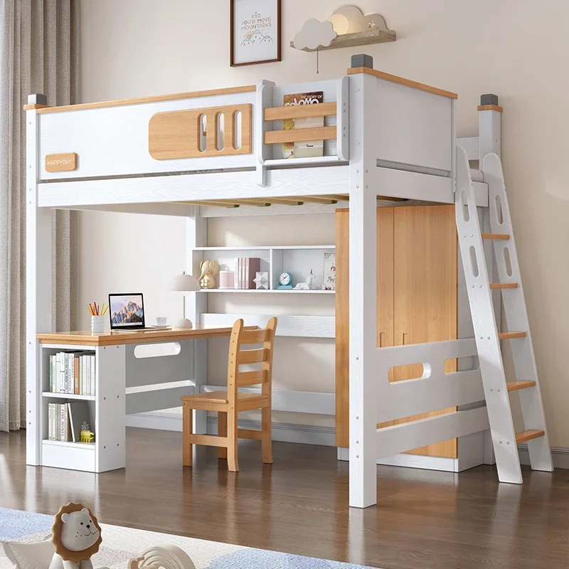 Elevated Bilayer Multifunctional Children Beds Wardrobe Integrated Desk Wood Children Bed Cama Infantil Bedroom