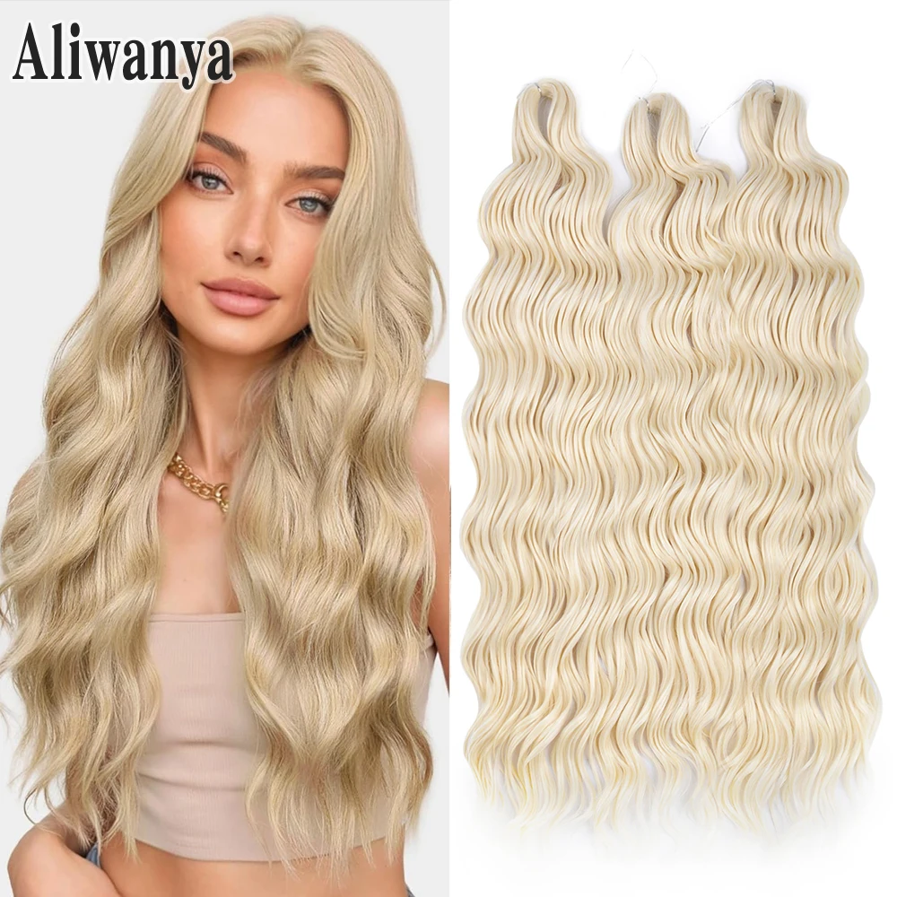 Cabello Anna, trenza de ganchillo para mujer, extensiones de cabello trenzado sintético suelto de onda profunda, 24 pulgadas, Rubio degradado, giro rizado profundo