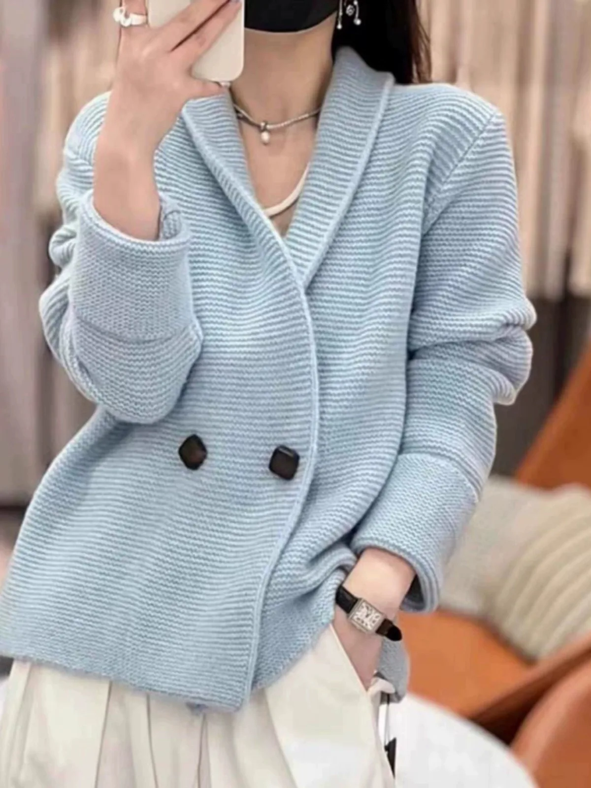 European 100% cashmere knitted cardigan coat Female autumn and winter temperament  loose wool sweater coat